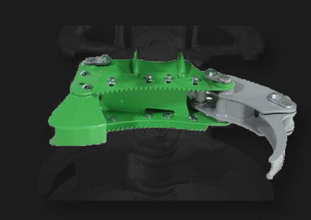 Detailansicht Greifarm mit Verzahnung am Fällgreifer