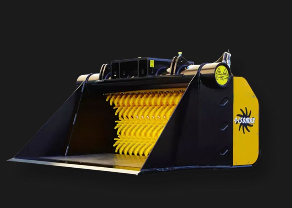 Siebschaufel für Bagger mit integrierter Siebwalze